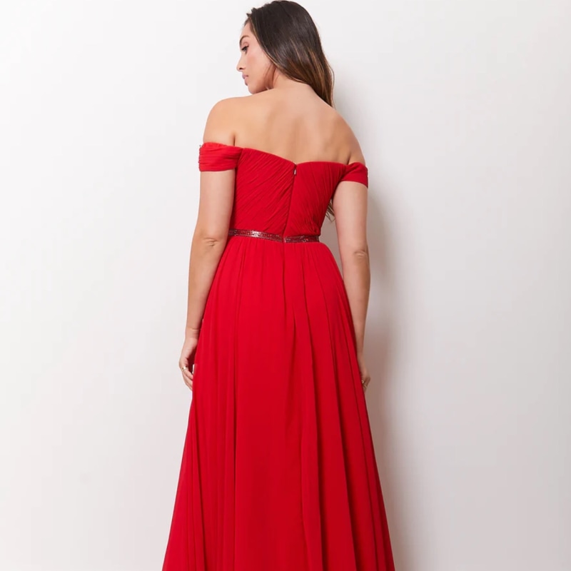 Thumbnail of Dion Embellished Chiffon Long Evening Dress In Red image