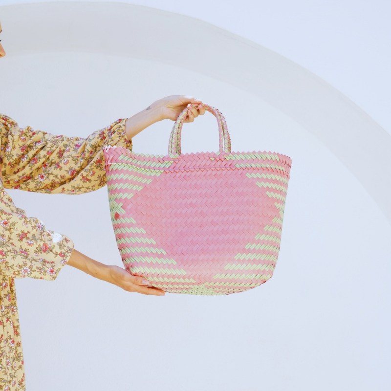 Thumbnail of Jasmin Recycled Plastic Woven Shopper Tote in Pink & Yellow image