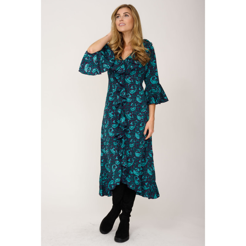 Thumbnail of Felicity Midi Dress Teal & Purple Swirl image