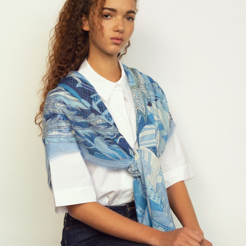 Thumbnail of Cashmere Silk The Botanist Blue Scarf image