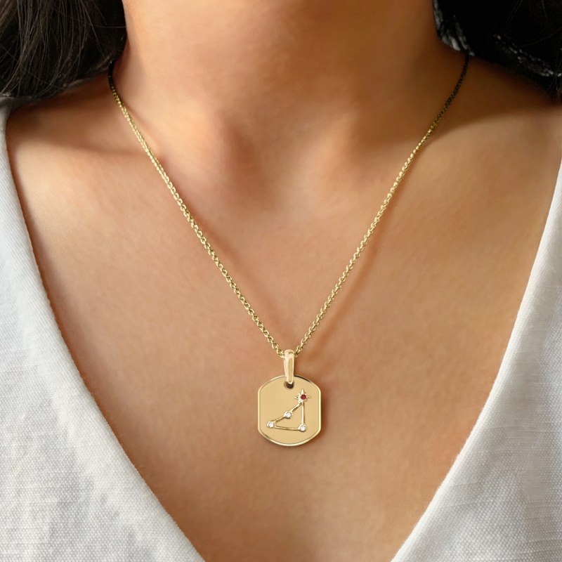 Thumbnail of Capricorn Goat Constellation Tag Pendant Necklace In 14 Kt Yellow Gold Vermeil image