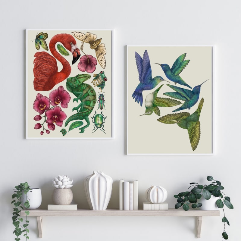 Thumbnail of Antique Tropical Flora & Fauna - Cream Fine Art Print A3 image