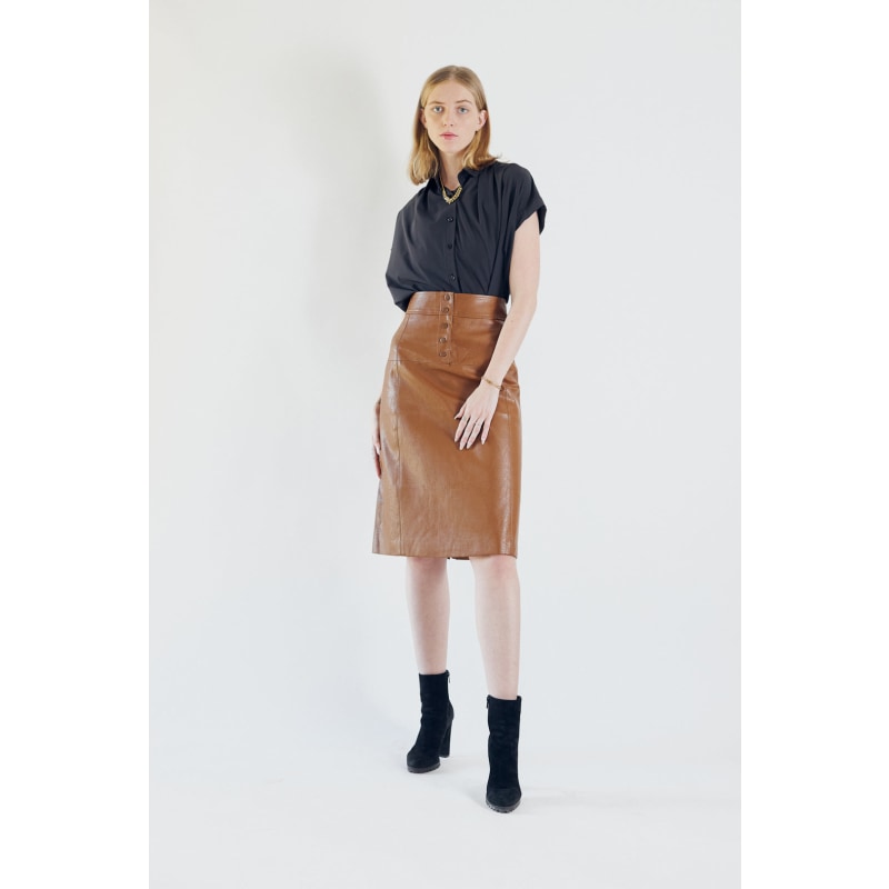 Thumbnail of Power Woman- Brown Vegan Leather Skirt image