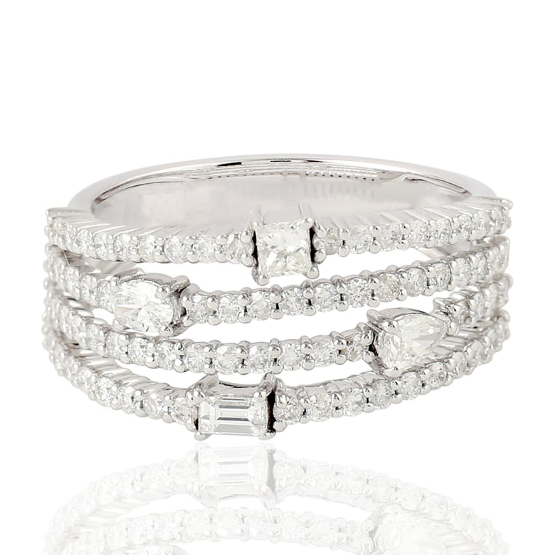 Thumbnail of 18K White Gold Four Layer With Pave Diamond Designer Band Ring image