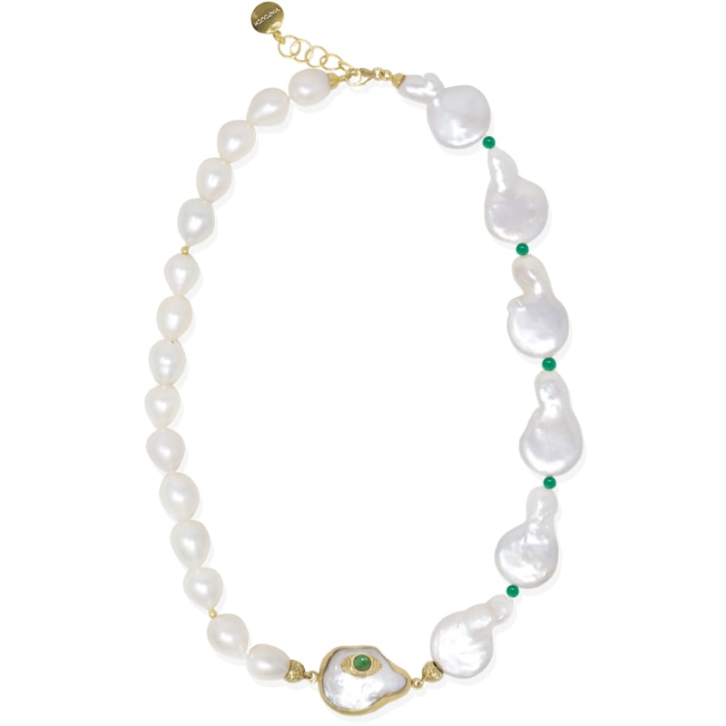 Thumbnail of The Eye Gold-Plated Emerald & Pearl Statement Necklace image