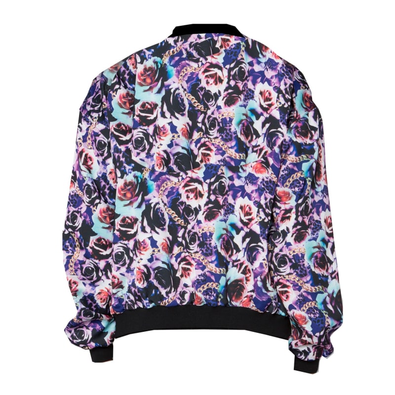 Thumbnail of Purple Retro Rose Print Bomber Jacket image