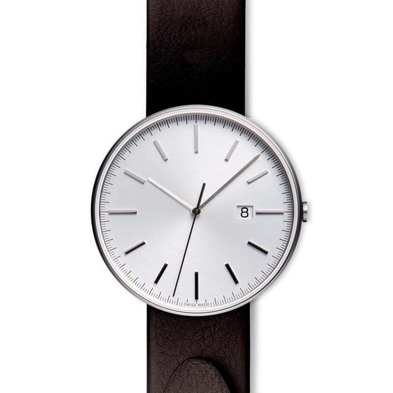 Thumbnail of Men's M40 Precidrive Three-Hand Date Watch In Brushed Steel With Nappa Brown Leather Strap image