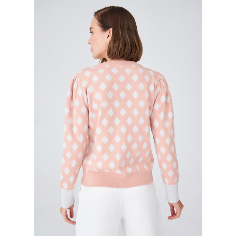 Thumbnail of Geometric Pattern Knitwear Cardigan In Salmon/ Ecru image