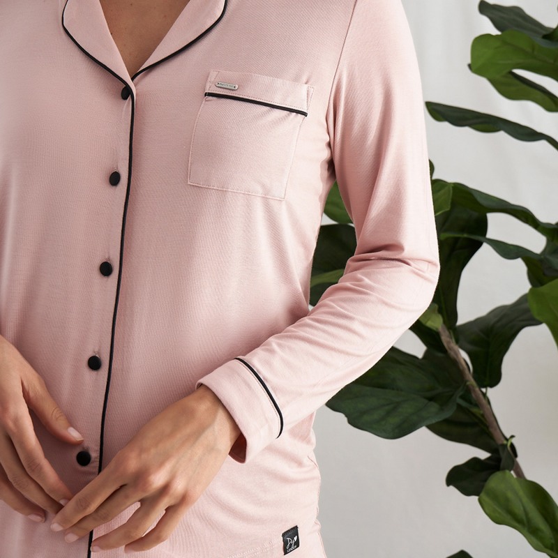 Thumbnail of Bamboo Long Sleeved Trouser Pyjama Set In Pink image