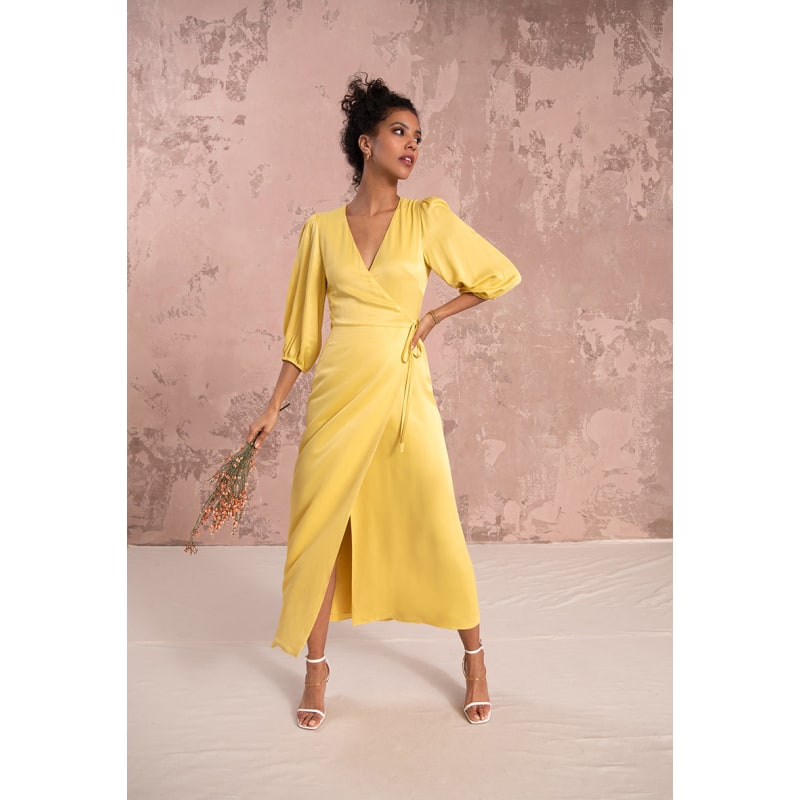 Thumbnail of Rae Midi Wrap Dress In Mimosa Yellow image