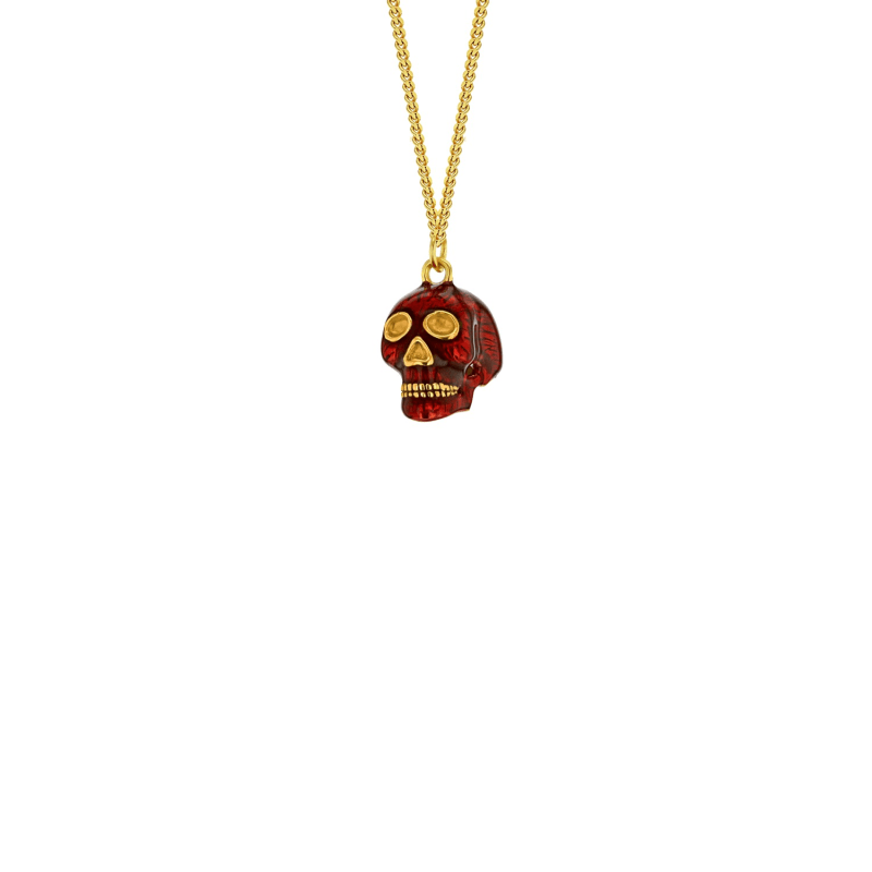 Thumbnail of Red Enamel & 18kt Gold Plated Skull Earring On Gold Hoop image