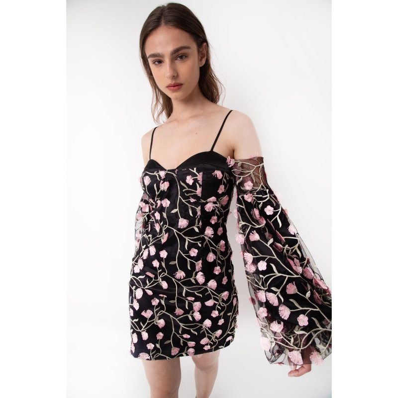 Thumbnail of Kylie Black Floral Embroidered Mini Dress image