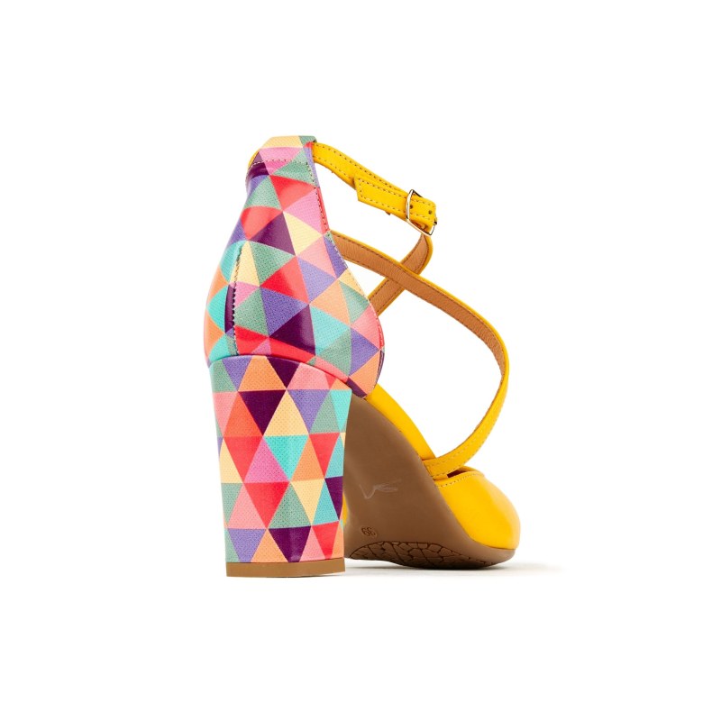 Thumbnail of Kylie - Yellow & Multi Triangle Print - Womens Designer Heels Pumps image