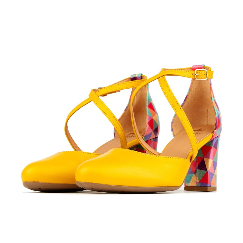 Thumbnail of Kylie - Yellow & Multi Triangle Print - Womens Designer Heels Pumps image