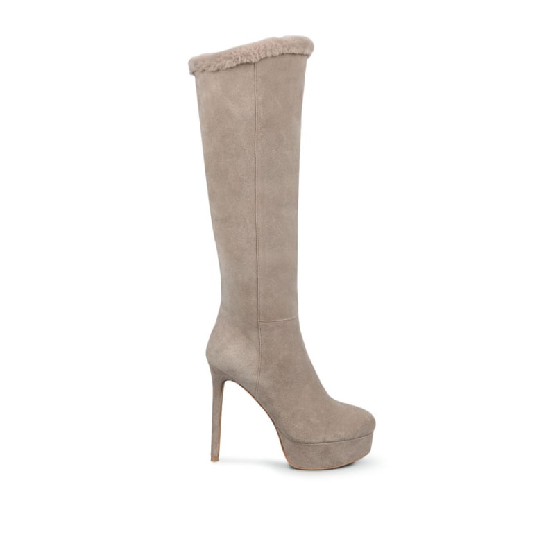 Thumbnail of Saldana Taupe High Platfrom Heel Microfiber Calf Boots image