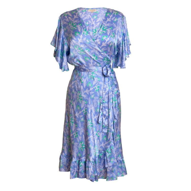 Thumbnail of L'il Sista Short Sleeve Wrap Dress – Silk - Orchid Blue image