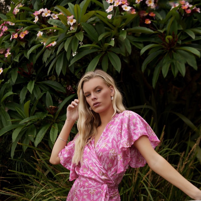 Thumbnail of L'il Sista Short Sleeve Wrap Dress - Silk - Orchid Pink image