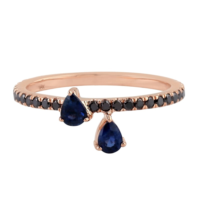 Thumbnail of 18K Gold Ring With Blue Sapphire & Pave Black Diamond Ring Jewelry image