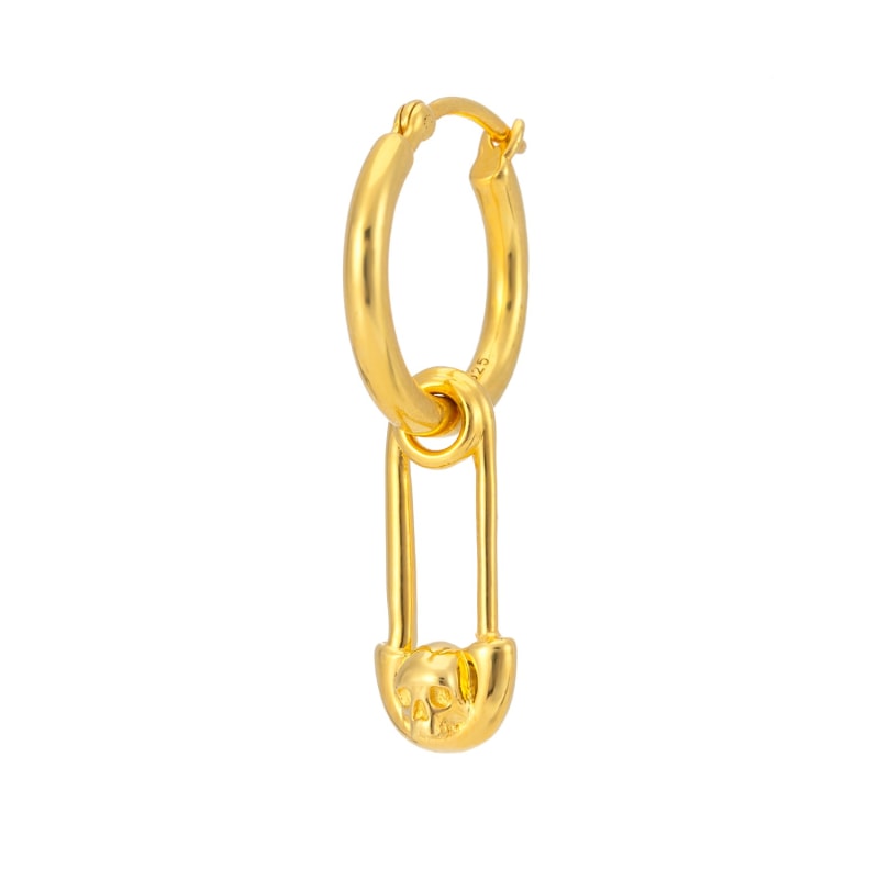 Thumbnail of Skull Safety Pin Hoop Earring In Gold image