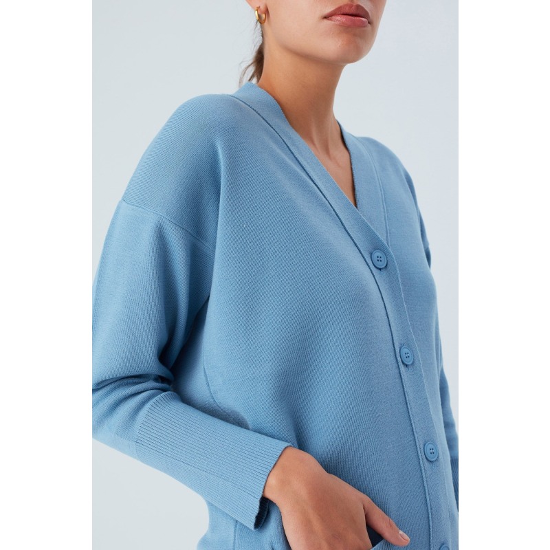 V Neck Long Knit Cardigan - Glacier Blue | Peraluna | Wolf & Badger