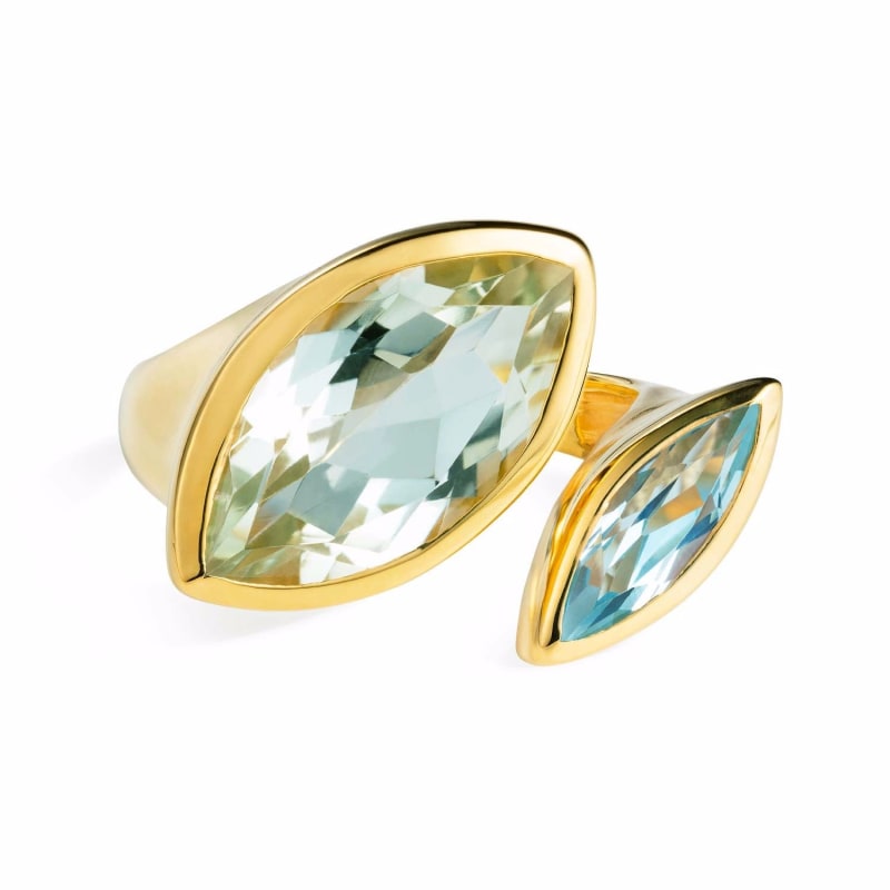 Thumbnail of Gold Cocktail Ring Green Amethyst & Blue Topaz Celestine image