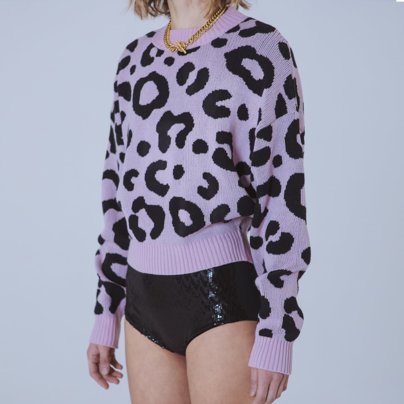 Thumbnail of Denver Pink/Black Leopard-Jacquard Jumper image