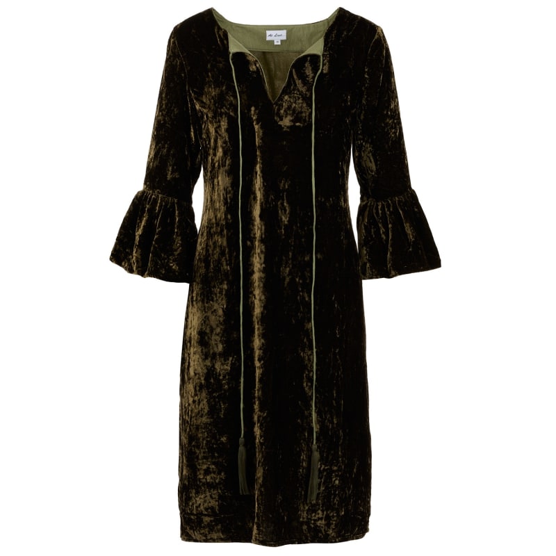 Thumbnail of Silk Velvet Belle Tassel Dress In Olive Green image