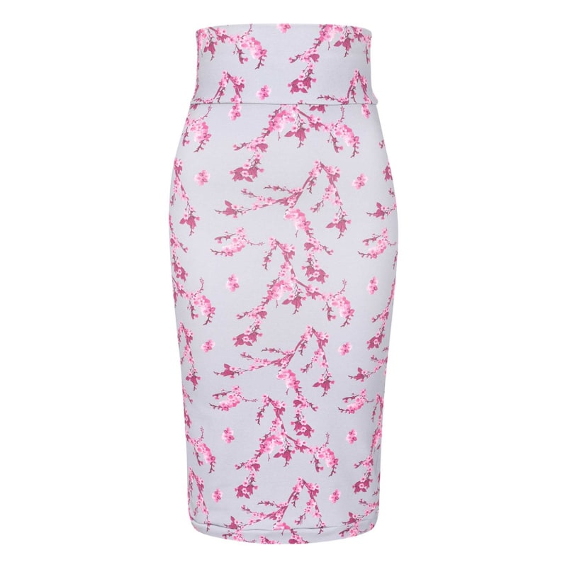 Thumbnail of Grey & Pink Floral Midi Skirt image