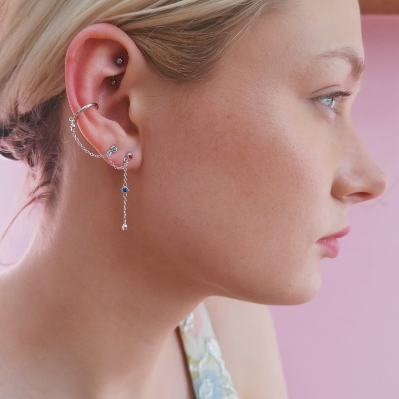 Thumbnail of Silver Rainbow Chandelier Stud Earring with Ear Cuff image