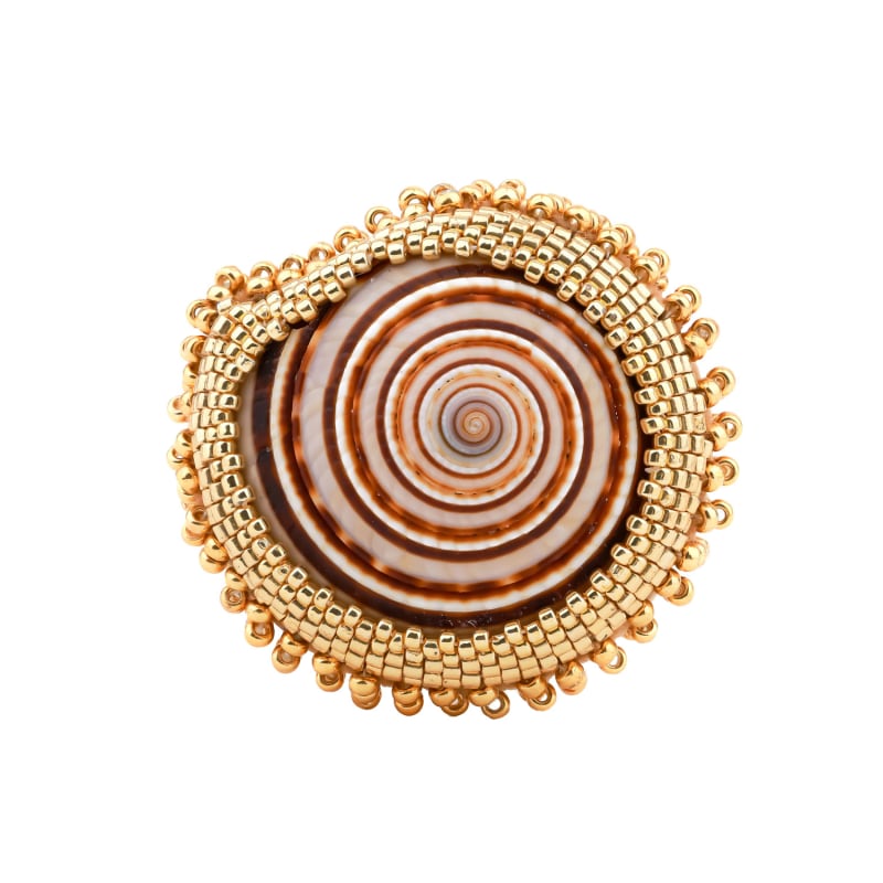 Thumbnail of La Mer Sea Shell & Gold Beads Unique Brooch image