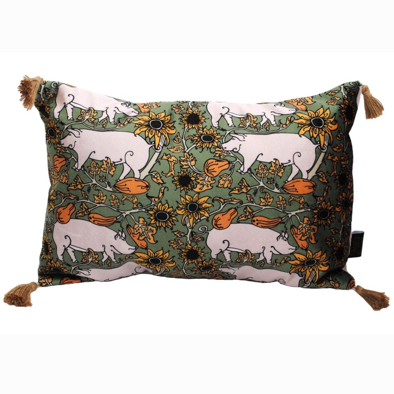 Thumbnail of The Country Pig Green Rectangle Cushion image