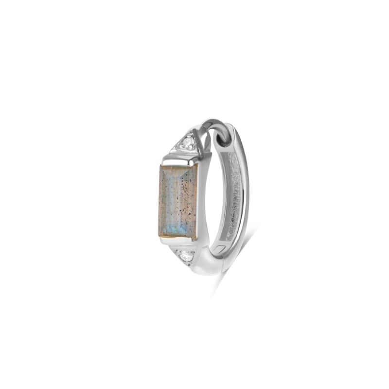 Thumbnail of Labradorite & White Sapphire Huggie Hoop Earring Sterling Silver image