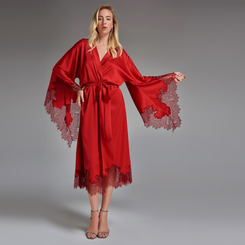 Thumbnail of Lace Detailed Maxi Robe - Red image