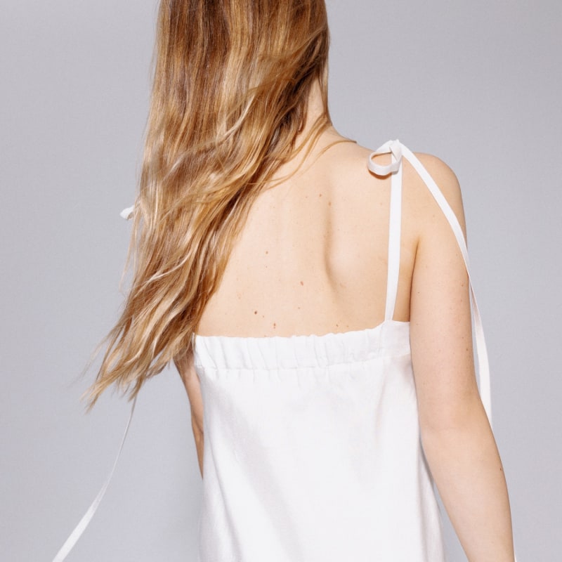 Thumbnail of Lace Trimmed Linen Maxi Dress White image