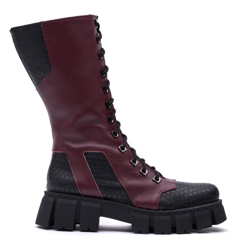 Thumbnail of "Combat Lace Up Boots, Burgundy & Black" image