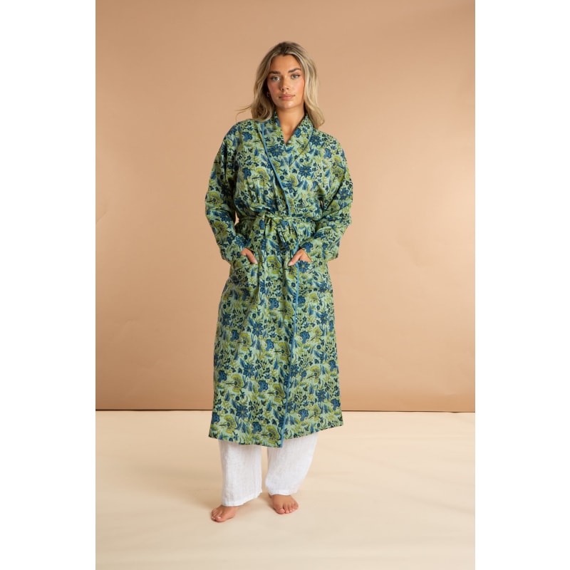 Thumbnail of Ladies Indian Cotton Robe - Lime Patchouli image