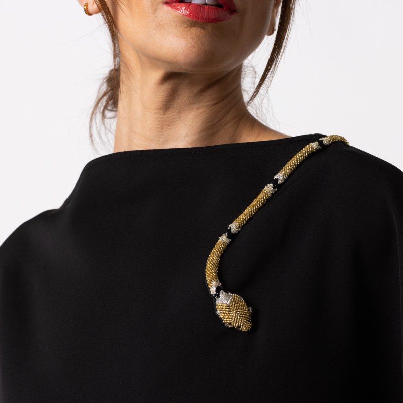 Thumbnail of Laines Couture Asymmetric Blouse Cape With Embellished Black & Gold Wrap Snake image