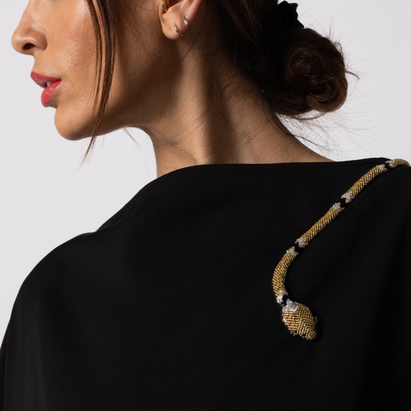 Thumbnail of Laines Couture Asymmetric Blouse Cape With Embellished Black & Gold Wrap Snake image