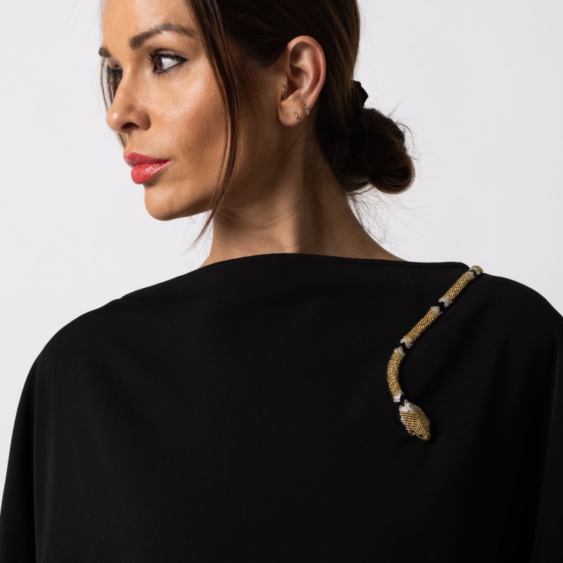 Thumbnail of Laines Couture Asymmetric Blouse Cape With Embellished Black & Gold Wrap Snake image