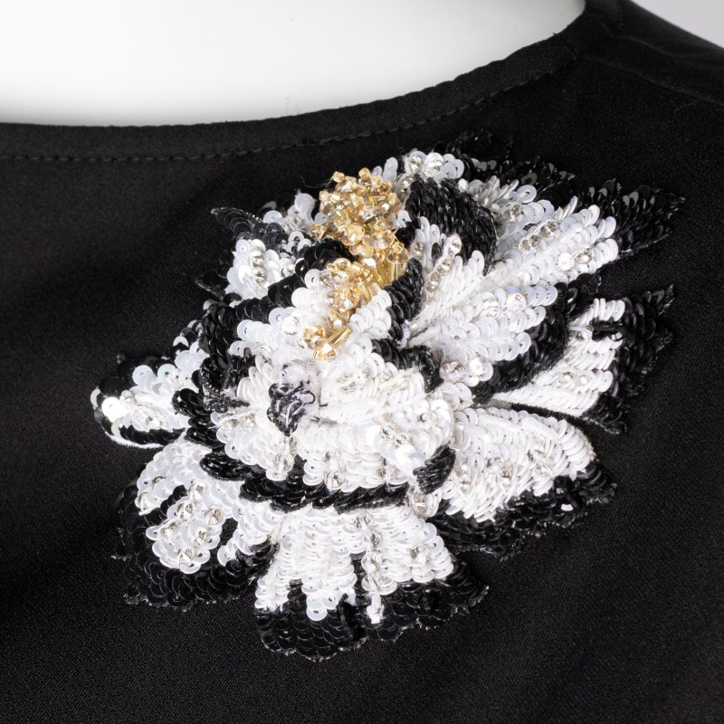 Thumbnail of Laines Couture Asymmetric Blouse Cape With Embellished Black & White Peony image