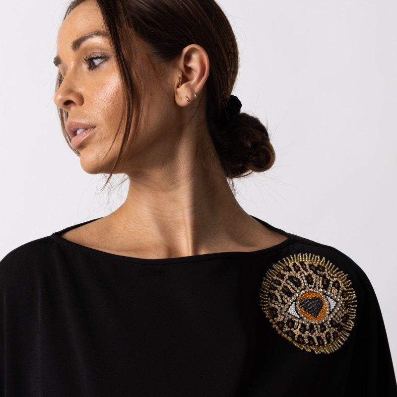 Thumbnail of Laines Couture Asymmetric Blouse Cape With Embellished Leopard Heart Eye image