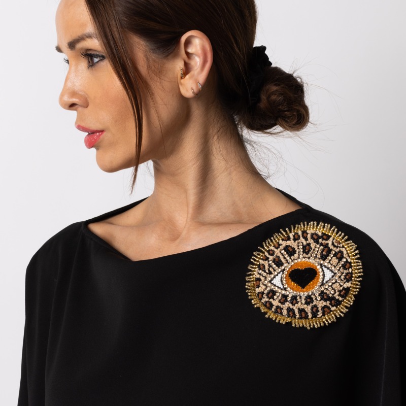 Thumbnail of Laines Couture Asymmetric Blouse Cape With Embellished Leopard Heart Eye image