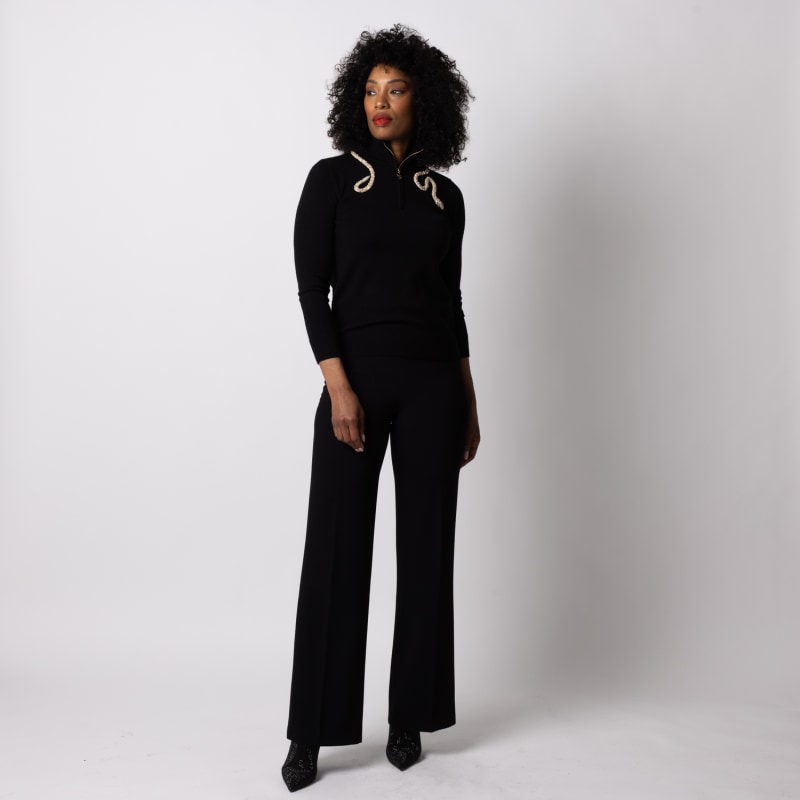 Thumbnail of Laines Couture Black Quarter Zip Jumper With Embellished Crystal & Pearl Snake image