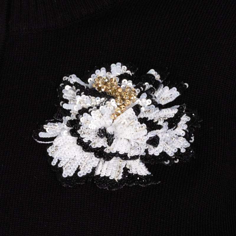 Thumbnail of Laines Couture Quarter Zip Jumper With Embellished Black & White Peony - Black image