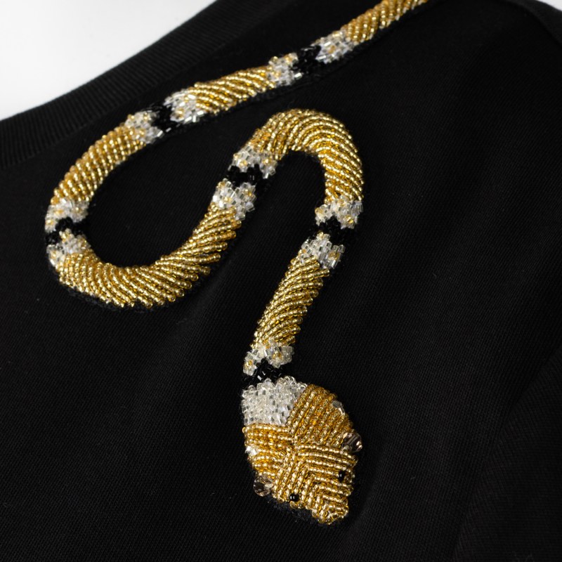 Thumbnail of Laines Couture T-Shirt Dress With Embellished Black & Gold Wrap Around Snake image