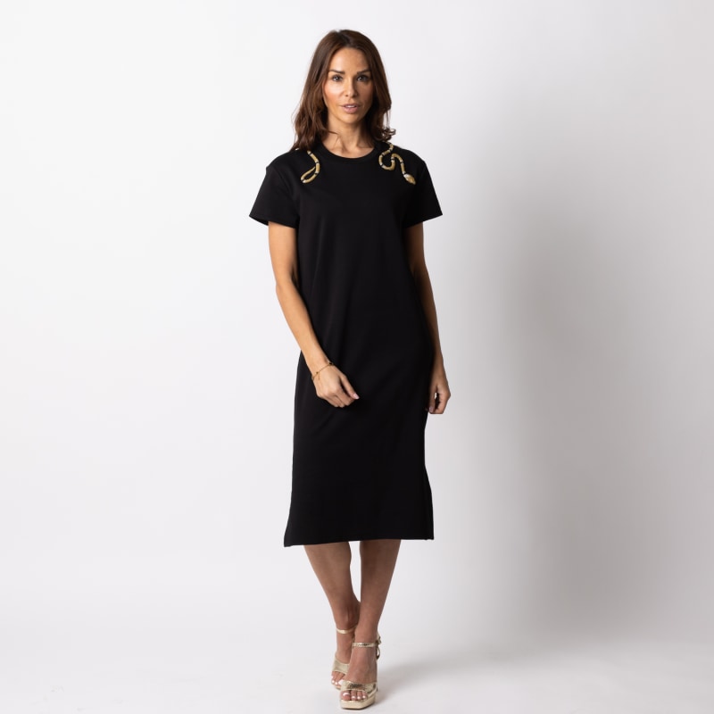 Thumbnail of Laines Couture T-Shirt Dress With Embellished Black & Gold Wrap Around Snake image