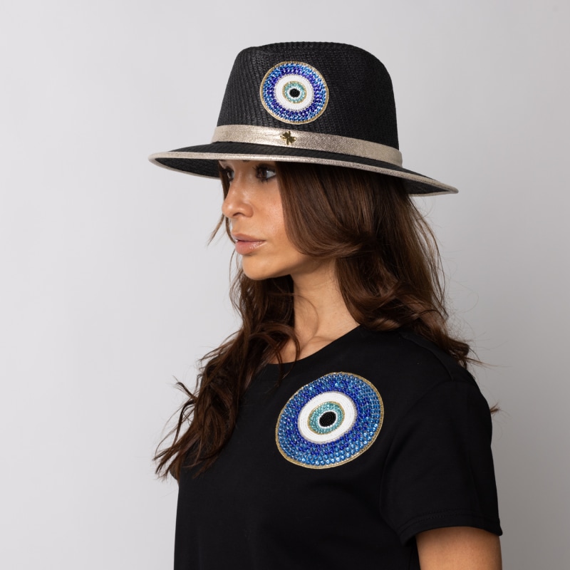 Thumbnail of Laines Couture T-Shirt Dress With Embellished Evil Eye - Black image