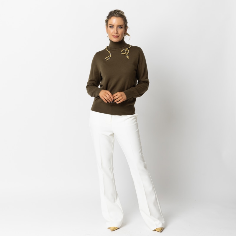 Loubee V-Neck, 3/4 Sleeve, Diamond Knit Jumper - Khaki