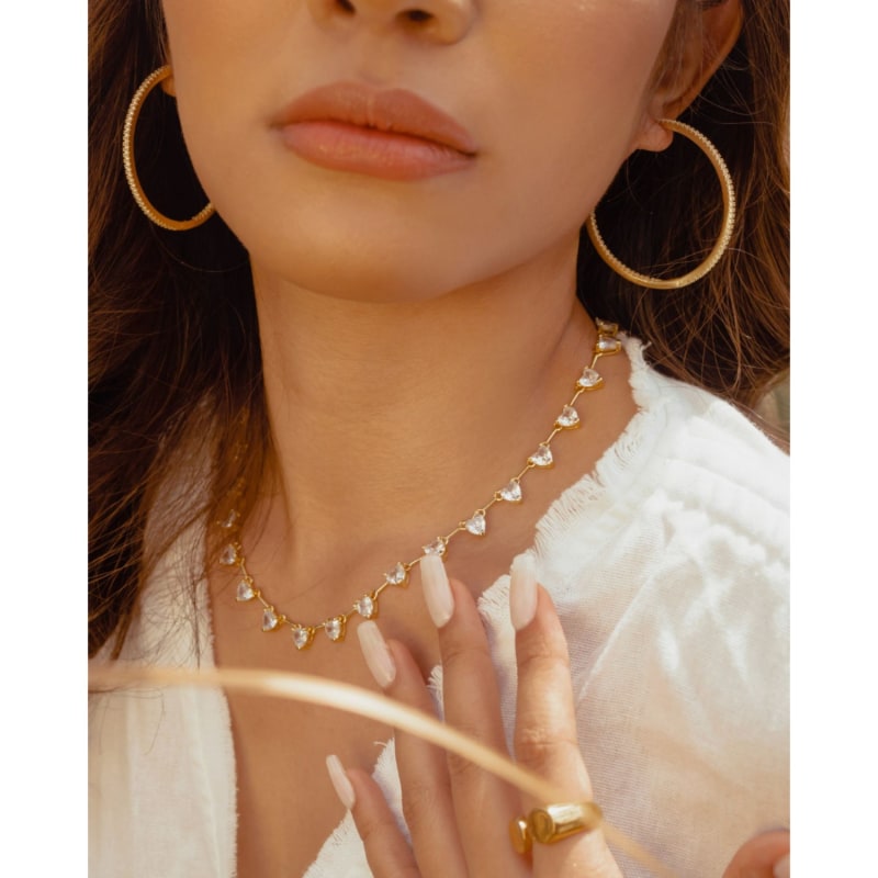 Thumbnail of Lana Zirconia Stone Minimalist Hoop Earrings - Gold image