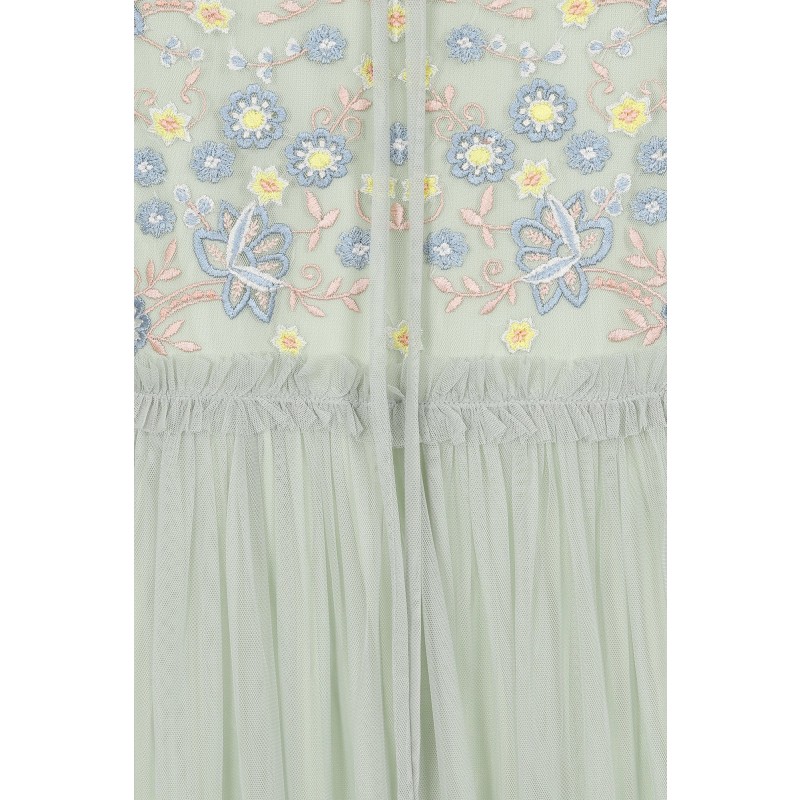 Thumbnail of Laraline Puff Sleeve Maxi Dress With Floral Embroidery - Green image